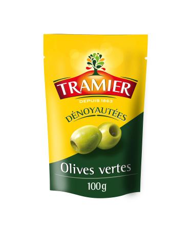 Tramier Green Pitted Olives (1 x 100 g), table olives from Spain, pitted olives ideal for cooked or raw recipes