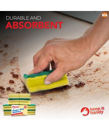 10pk Heavy Duty Sponge Scourer with Finger Grip | Multi-purpose Kitchen and Bathroom Cleaning Sponges and Scrubbers | SOL Sticker Included - Buy Online on GoSupps.com