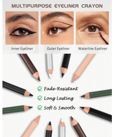 6 Colors Eyeliner Gel Pencil Set Waterproof Smudge proof Long Lasting Rich Color Nude Black Brown White Blue Green Eyeliner Pencil Waterline Multi-Use Cream Eye Liner Brightener Pen with Sharpener Set (6 Colors) - Buy Online on GoSupps.com