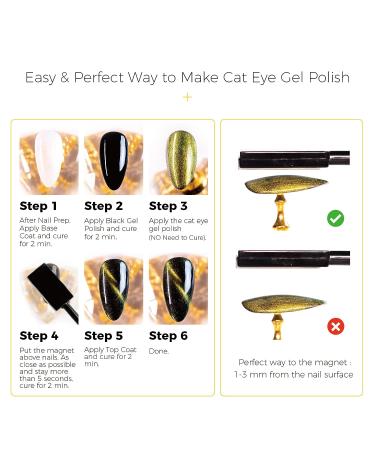 Burano 9D Cat Eye Gel Polish Set - 6 Colors Magnetic Holographic Cats Eyes Gel Nail Polish with Magnet Stick - Soak Off UV LED Gel (Black) - Buy Online on GoSupps.com