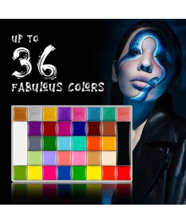 CCbeauty 36 Colors Face Body Paint Oil Palette with Green Brushes Kit | Professional, Non-Toxic, Hypoallergenic for Halloween, Cosplay, SFX | Adults & Girls - Buy Online on GoSupps.com