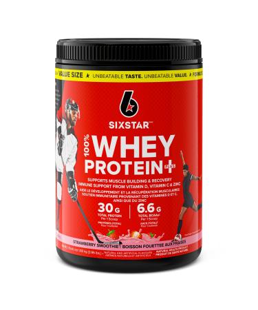 Whey Protein Powder + Creatine Monohydrate Six Star 100% Whey Protein Plus Whey Protein Isolate & Peptides Lean Protein Powder for Muscle Gain Whey Isolate Protein Shake Strawberry 4 lbs Strawberry 39 Servings (Pack of 1)