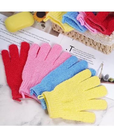 4 Pairs Exfoliating Bath Gloves | Double Sided Scrub Mitts for Shower and Spa | Body Scrubber Glove Set in Yellow, Red, Pink, Light Blue - Buy Online on GoSupps.com