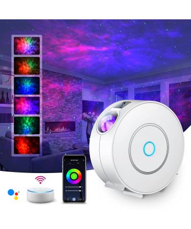 SUPPOU LED WiFi Galaxy Projector Smart Night Light Kids Adults 3D Star Projector Light with RGB Adjustment/Voice Control/WiFi/Timer Compatible Alexa Google Assistant for Room Decor (White)