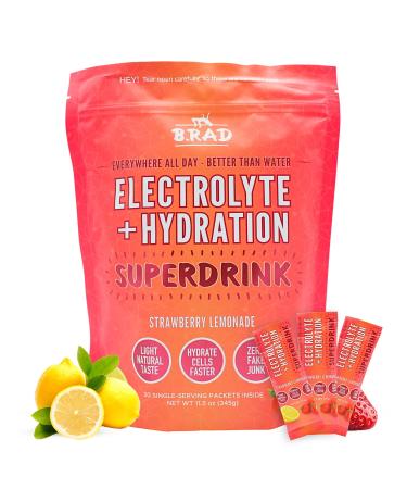 B.rad Superdrink Sugar-Free Electrolyte & Hydration Powder w/Creatine | Plus Brain & Recovery Boosters | 30 Jumbo Single-Serving Packets of 11.5g | Light Natural Strawberry Lemonade Flavor Strawberry Lemonade 11.5 Ounce (P