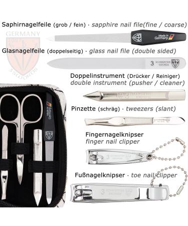 Three Swords 8-Pcs Manicure Set 'Roma' | High-Quality Nail Care in White-Black Synthetic Leather Case | Includes Nail Scissors Clippers Tweezers & Glass Files - Buy Online on GoSupps.com