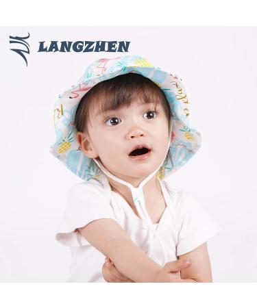LANGZHEN Beach Sun Protection Hat for Baby Girls | Adjustable Toddler Kids Wide Brim Play Hat | Flamingo Pink+Blue | 1-2 Years - Buy Online on GoSupps.com