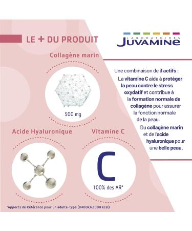 JUVAMINE - Marine Collagen and Hyaluronic Acid - Vitamin C - Beauty - Skin & Joints - 30 Day Program - 60 Tablets - Made in France - Buy Online on GoSupps.com