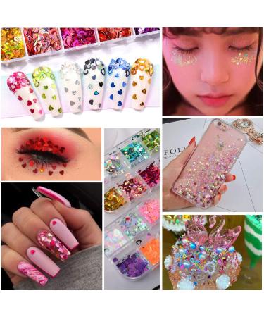 24 Colors Heart Glitter Nail Sequins for DIY Nail Art & Crafts - Pattern A - Buy Online on GoSupps.com