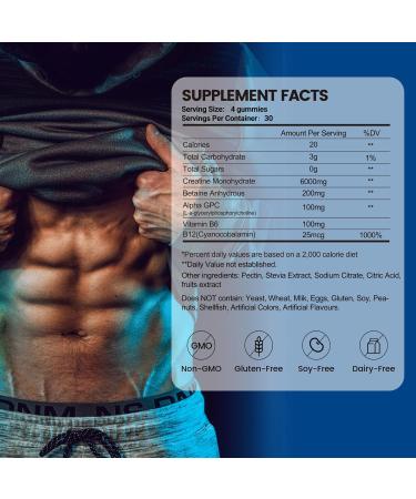 Buy Creatine Monohydrate Gummies 6g - Potent Energy Boost Strength & Muscle Builder Gluten-Free & Sugar-Free 120 Count - Buy Online on GoSupps.com