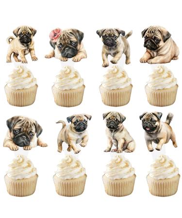 Pug Dog Cupcake Toppers Pug Birthday Decorations 48Pcs Pug Dog Party Decorations Pug Cupcake Picks Dog Theme Party Decoration for Playful Pugs Puppy Baby Shower Supplies