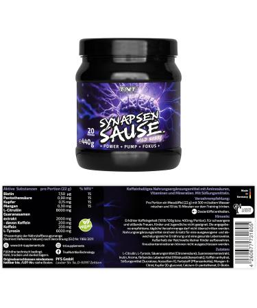 TNT SYNAPSENSAUS Wild Berry 440g | Pre-Workout Booster | Fitness & Bodybuilding | L-Citrulline Caffeine & Guarana | Made in Germany - 20 Servings - Buy Online on GoSupps.com