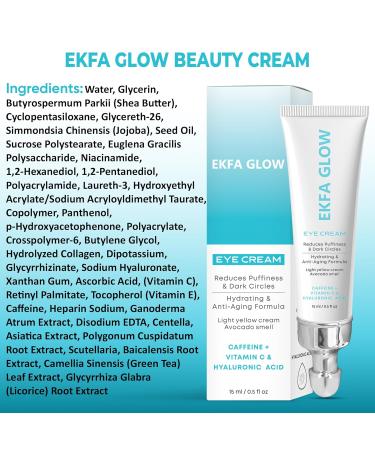 Ekfa Glow Caffeine Eye Cream for Dark Circles & Puffiness Vitamin C + Hyaluronic Acid Anti-Aging Under Eye Cream for Women Hydrating & Brightening 15ml - Buy Online on GoSupps.com