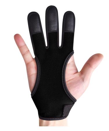 ChinFun Archery Gloves Leather Three Finger Protector Bow Shooting Hunting Glove for Youth & Adult Beginner Black Large