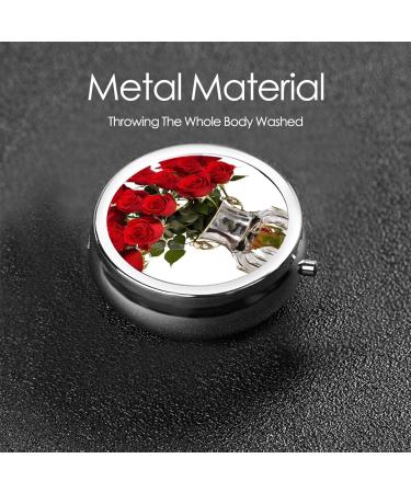 Red Roses Printed Round Pill Box - 3 Compartment Mini Portable Travel Organizer for Vitamins & Medications - Buy Online on GoSupps.com