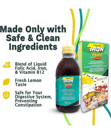 Ceregumil Liquid Iron Supplement with Vitamin B12 - Iron Support for Anemia - Folic Acid - Natural Lemon Flavor - 8.45fl oz - Buy Online on GoSupps.com