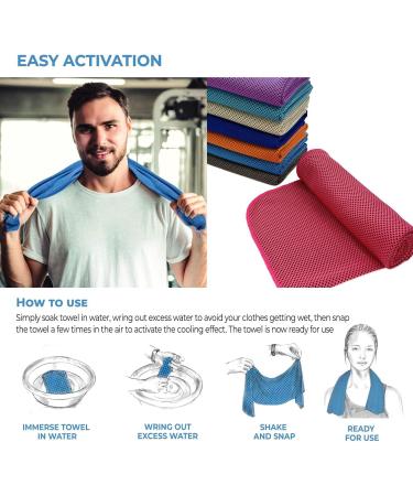 Hystrada 4 Pack Cooling Towels 40" x 12"-Cooling Scarf  Cold snap Cooling Towel for Instant Cooling Relief for All Physical Activities: Golf  Fitness  Camping  Hiking  Yoga  Pilates Rose Red  Blue  Grey  Dark Blue - Buy Online on GoSupps.com