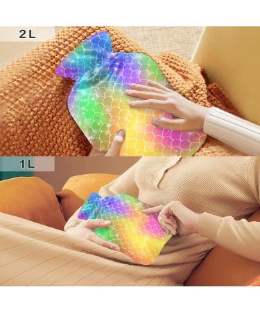 Hot Water Bottle 2L with Fish Rainbow Scales Cover - Pain Relief & Winter Warmth for Hands & Feet - Buy Online on GoSupps.com