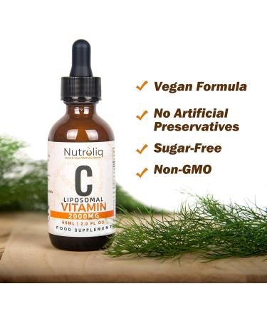 Nutroliq Liposomal Vitamin C Liquid Drops - 2000mg Vegan Supplement for Immune Support - Natural Orange Flavour - 60ml Glass Bottle - Buy Online on GoSupps.com