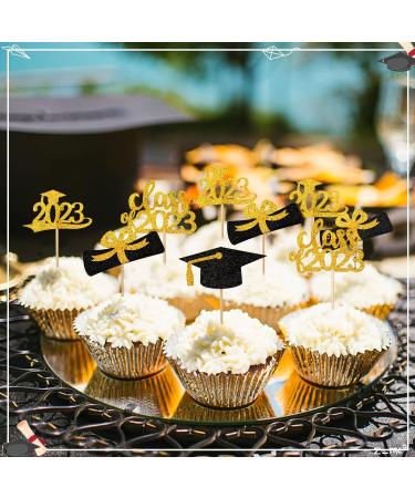 SANNIX 96Pcs Graduation Cupcake Toppers 2023 Double-Sided Glitter Graduation Themed Class of 2023 Grad Cap Diploma Cupcake Picks for Graduation Party Decorations 2023 Cake Topper Supplies (Gold) - Buy Online on GoSupps.com