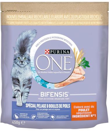 PURINA ONE Bifensis Coat & Hair Balls Chicken & Whole Grain Dry for Adult Cats Meal Bags 450g | Pack of 10 - Buy Online on GoSupps.com