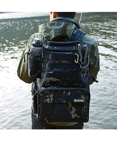 Rodeel Fishing Tackle Backpack with 2 Rod Holders and 4 Tackle Boxes - Large Storage for Trout Fishing and Outdoor Sports - A.Black Camouflage Bag - Buy Online on GoSupps.com