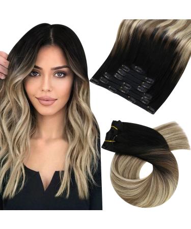 Moresoo clip in extensions real hair cheap black hair extreme real hair clips black to brown with medium blonde extensions real hair clip 60cm #1b/6/22 7PCs 80g 60 cm #1b/6/22