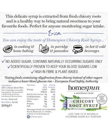 Homespun Chicory Root Syrup - Keto & Low Carb Sweetener - Vegan Honey Alternative - High Prebiotic Fiber - Diabetic Friendly - Plant Based - 2x 200g Glass Jars - Buy Online on GoSupps.com