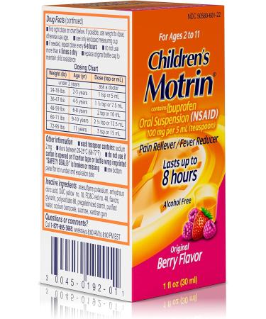 Children's Motrin Oral Suspension Pain Relief Ibuprofen Berry Flavored 1 Oz - Pack of 6 - Buy Online on GoSupps.com