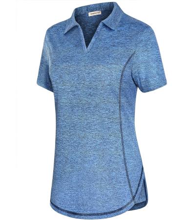 Yakestyle Women's V Neck Golf Shirt | Short Sleeve Quick Dry Polo Shirt - X-Large Blue - Buy Online on GoSupps.com