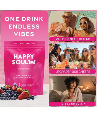 HappySoul Kava Drink Mix Powder Alcohol Alternative Promotes Super Calm Mood Drink Mix for Mocktails | Kava Kava with Magnesium Ashwagandha L-Theanine Beet Root & Saffron | 15 serv Berry Flavor - Buy Online on GoSupps.com
