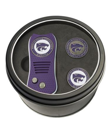 Team Golf NCAA Kansas State Wildcats Gift Set Switchblade Divot Tool with 3 Double-Sided Magnetic Ball Markers, Patented Single Prong Design, Causes Less Damage to Greens, Switchblade Mechanism