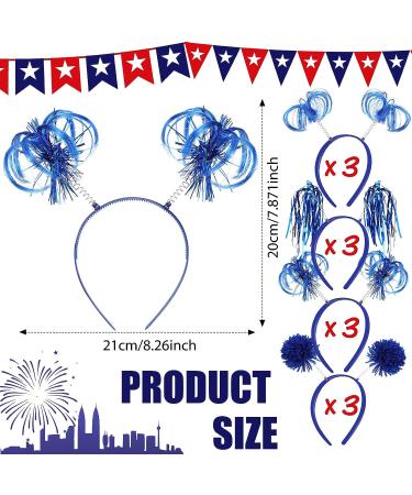 Patriotic Pom Pom Headband Set for 4th of July Celebration - 12 pcs Blue Headbands for Women, Girls, and Boys - Buy Online on GoSupps.com