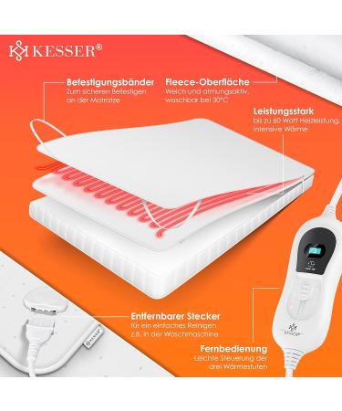 Kesser Heat Under Bed Blanket 150x80cm | Remote Control Heating Pad with 3 Temperature Levels | Soft Fleece Bed Mat | Automatic Switch-Off - Buy Online on GoSupps.com