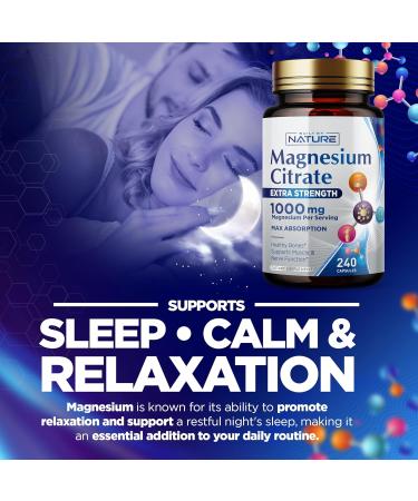 Magnesium Citrate 1000mg - Max Absorption & High Potency Magnesium Complex Supplement for Heart Muscle Nerve Bone Health & Stress Relief - Non-GMO Gluten-Free - 240 Vegan Capsules 240 Count (Pack of 1) - Buy Online on GoSupps.com