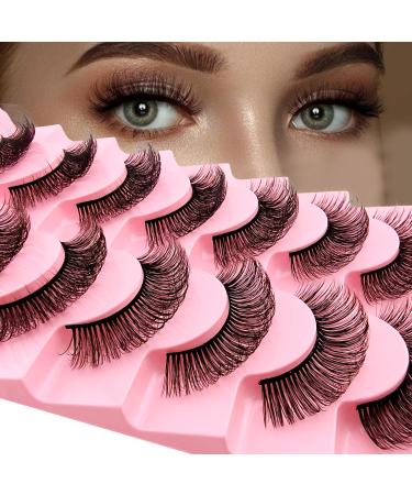 Russian Strip D Curl Lashes Flu-ffy 18mm Fake Faux Mink Lashes that Look Like Extensions Curly Volume Wispy Eyelashes Natural Look 7 Pairs Pack(7P-E15)