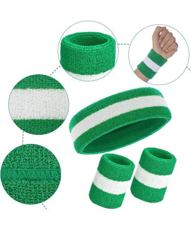 Bememo 6-Piece Sweatbands Set - Sports Headband and Wristbands Cotton Sweatband Set for Men and Women in Christmas Green and White - Buy Online on GoSupps.com