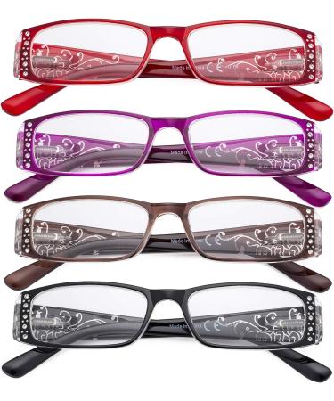 Eyekepper 4 Pack Women's Floral Laser Pattern Reading Glasses with Crystals - Stylish +1.75 Prescription Mix - Buy Online on GoSupps.com