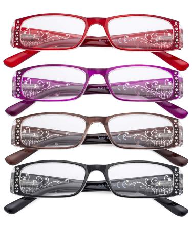 CessBlu Ladies Floral Design Reading Glasses 4 Pack with Crystals for Women Reading 4pc-mix 1.75 x