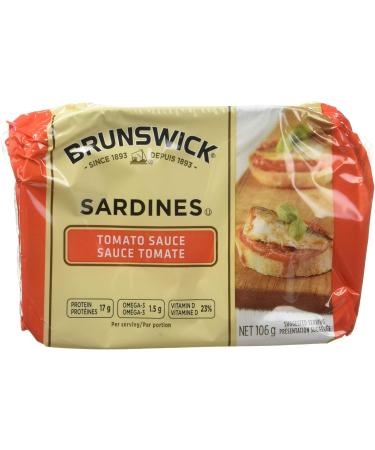 Brunswick Sardine Fillets Seafood Snacks Golden Smoked 92g 18 Count & Sardines in Tomato Sauce - 106g 18 Count - 17g of Protein Per 106g Serving - Contains Omega-3 & Iron - Buy Online on GoSupps.com