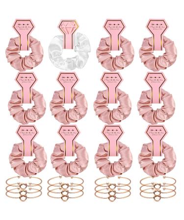 24 Pack 12 Pack Satin Scrunchies Hair Ties With Diamond Shape Card And 12 Pack Rose Gold Love Knot Bracelet Pretty Gift for Maid of Honor Bachelorette Party Gifts. (Rose Gold)