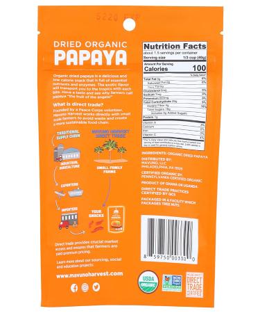 Organic Dried Papaya by Mavuno Harvest - 2 Oz Pack | Healthy Snack - Buy Online on GoSupps.com