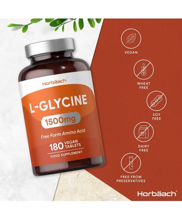 L Glycine Supplement 1500mg | 180 Vegan Tablets by Horbaach - Amino Acid Nutritional Supplement - Buy Online on GoSupps.com