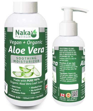 ORGANIC Aloe Vera Vegan + Soothing Moisturizer 99% PURE Cold Pressed Made in Canada (120ml) 120 ml (Pack of 1)