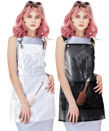 Mepase 2 Pieces Waterproof Apron Transparent Apron with Pockets Hair Stylist Apron with Adjustable Straps Clear Hairdresser Smock for Women Hairstylist Salon Housewife Chef Barber Nail Keeping Clean