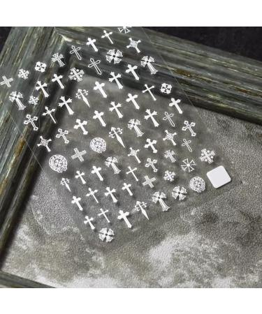 Christian Religious Thin Tough Hot Glue Cute Manicure Japanese Sticker Punk Cross Army Flower 5D Soft Relief 5d Nail Art Stickers White/Black (White) - Buy Online on GoSupps.com