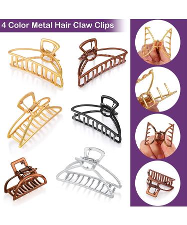 8-Piece Metal Hair Claw Clips Set - Small & Large Non-Slip Hair Claws in Gold, Silver, Black, Coffee - Buy Online on GoSupps.com