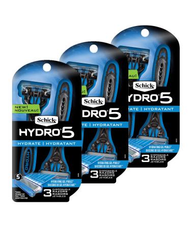 Schick Hydro 5 Disposable Razors for Men with Flip Beard Trimmer, 9 Count 3 Count (Pack of 3)
