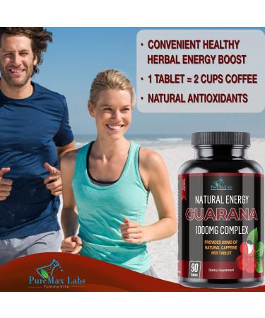 Natural Energy Guarana 1000MG - 200MG Herbal Caffeine Boost | 90 Natural Caffeine Tablets for Enhanced Energy & Antioxidants - Buy Online on GoSupps.com