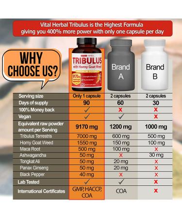 Ultra Tribulus Terrestris & Horny Goat Weed Capsules 9170mg - Maximum Strength Energy Booster with Ashwagandha, Tribulus & Maca Root - 90 Count - Buy Online on GoSupps.com